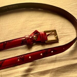 Red Leather Belt with Gold Buckle